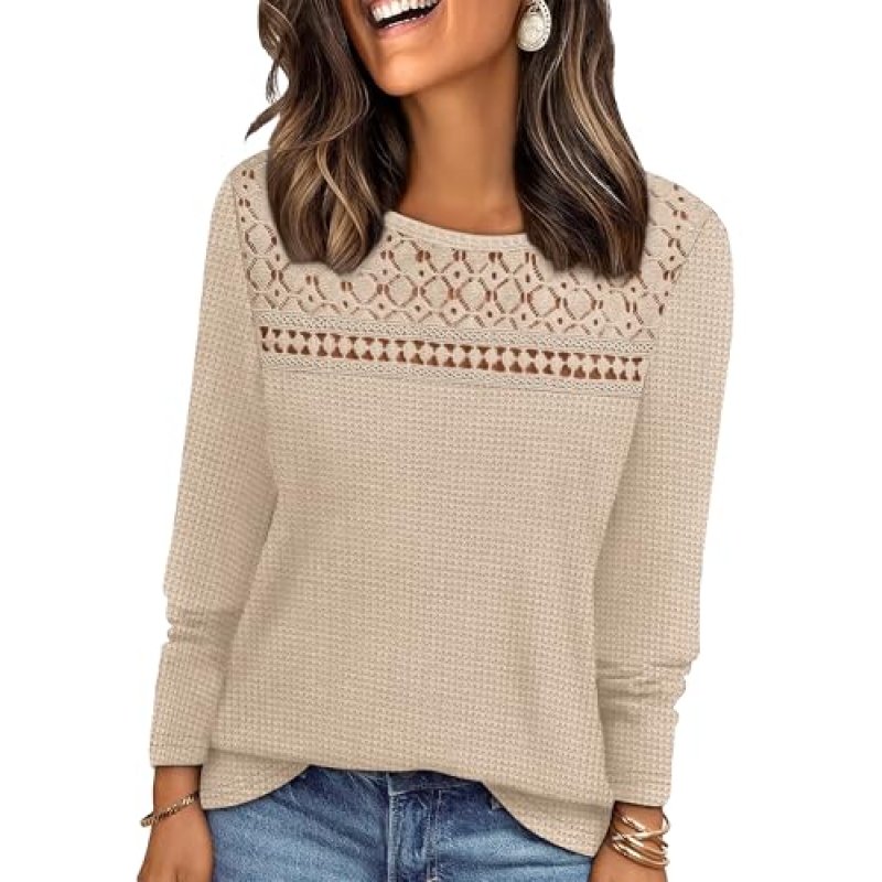 WIHOLL Women Jumpers Long Sleeve Tops Womens Lace…