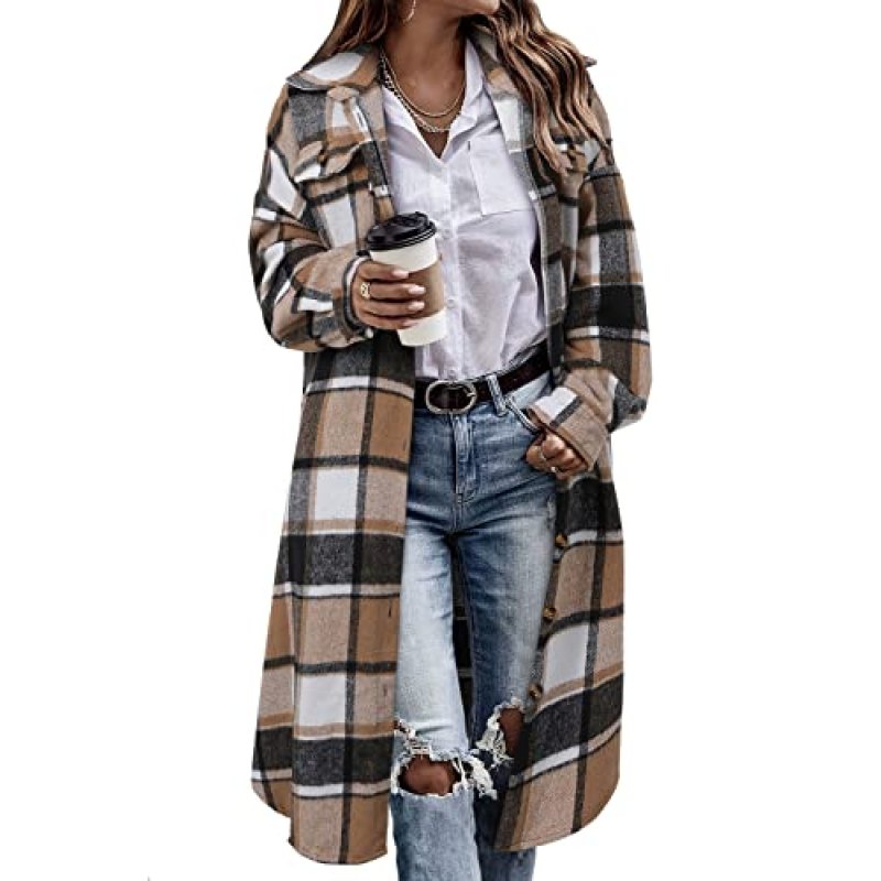 KISSMODA Womens Plaid Shacket Jacket Long…