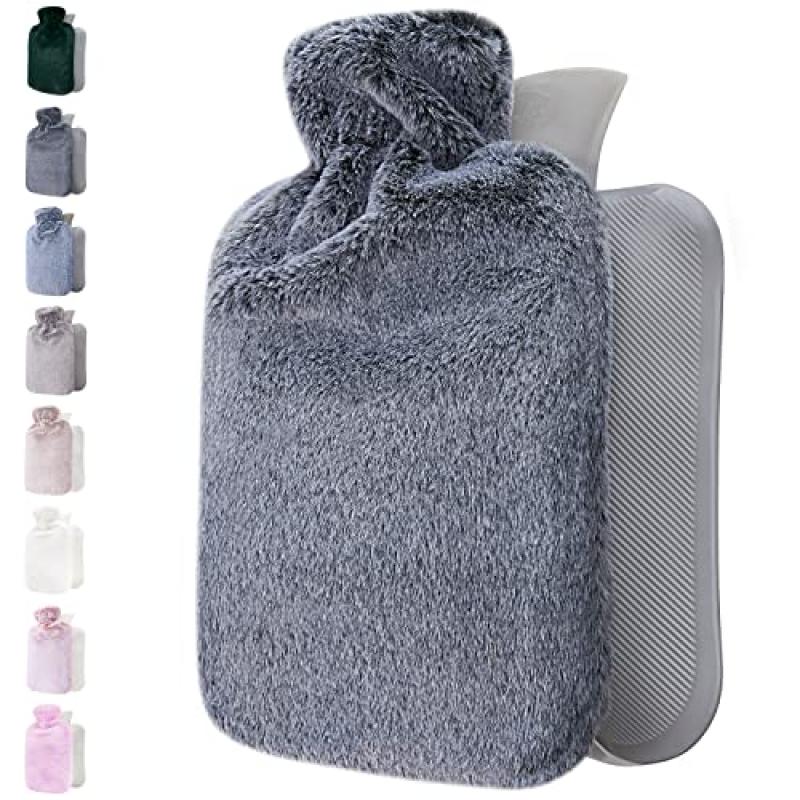 Qomfor Hot Water Bottle with Soft Faux Fur Cover