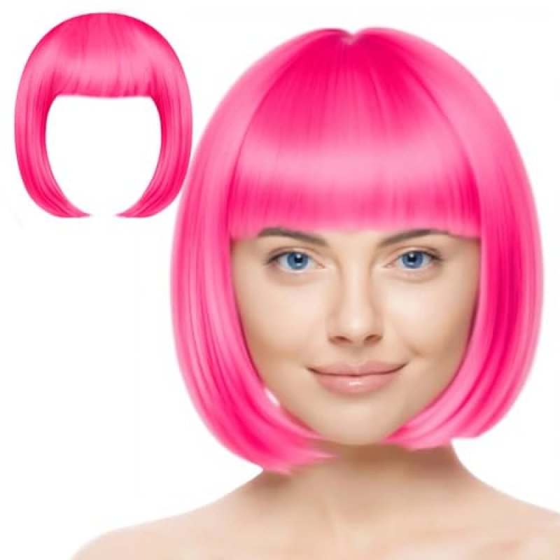 Aomig 3 Pack Short Rose Red Bob Wigs Set with 2…