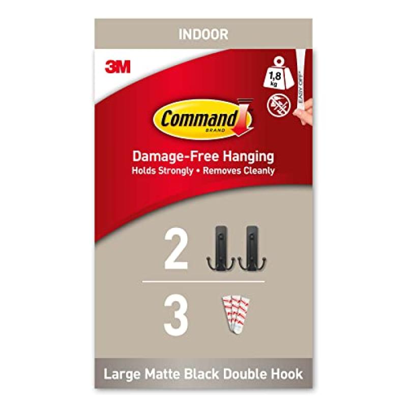 Command Matte Black Double Hook with Adhesive Strips