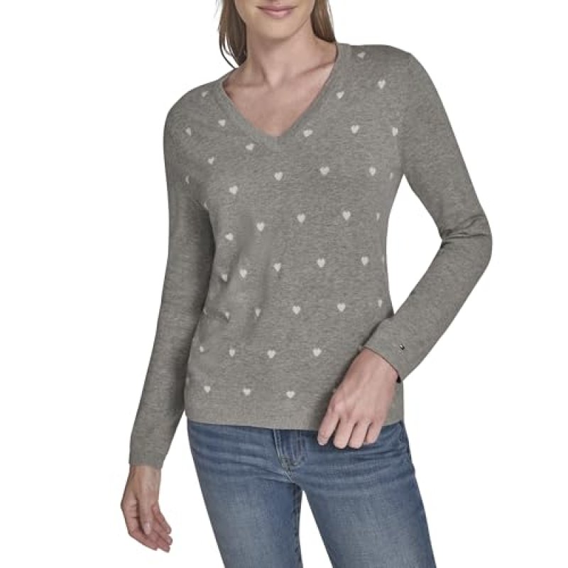 Tommy Hilfiger Womens V-Neck Long Sleeve Cotton…
