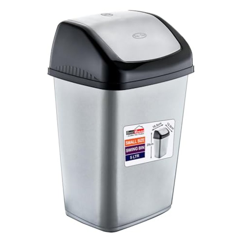 BH | Compact Very SMALL 5 Litres Swing Bin | Gray…