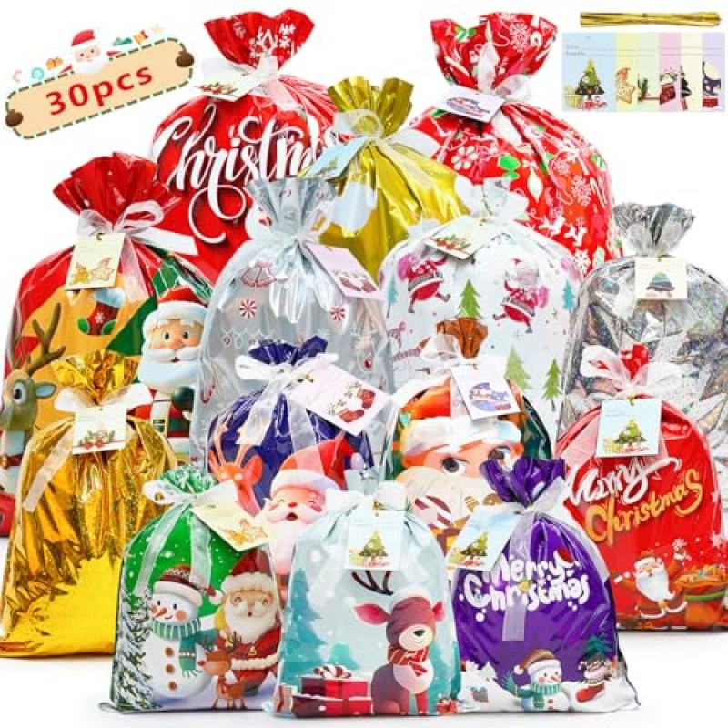 Koncci 30 Pcs Christmas Wrapping Gift Bags, 14…