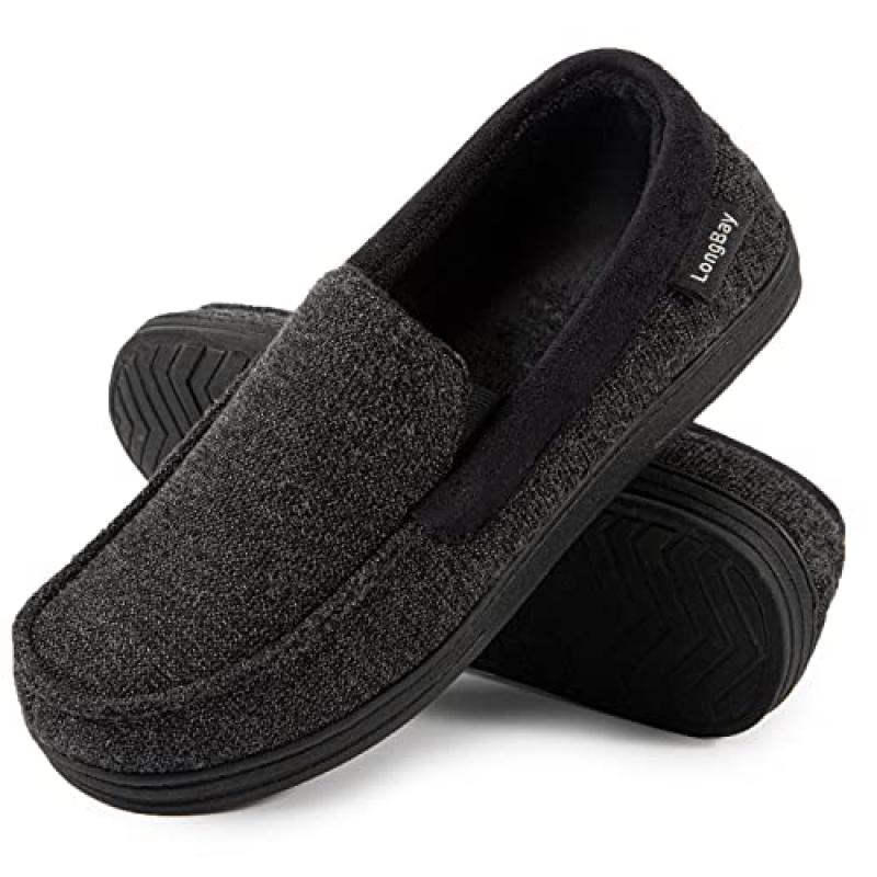 LongBay Mens Memory Foam Moccasin Slippers