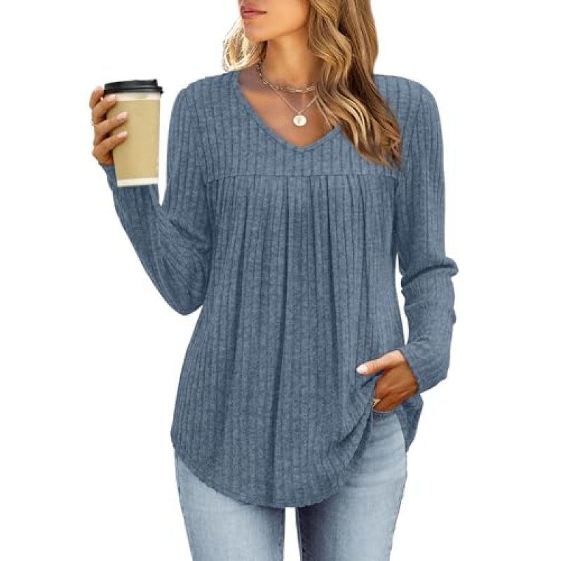 WIHOLL Long Sleeve Tops Women V Neck Ladies…