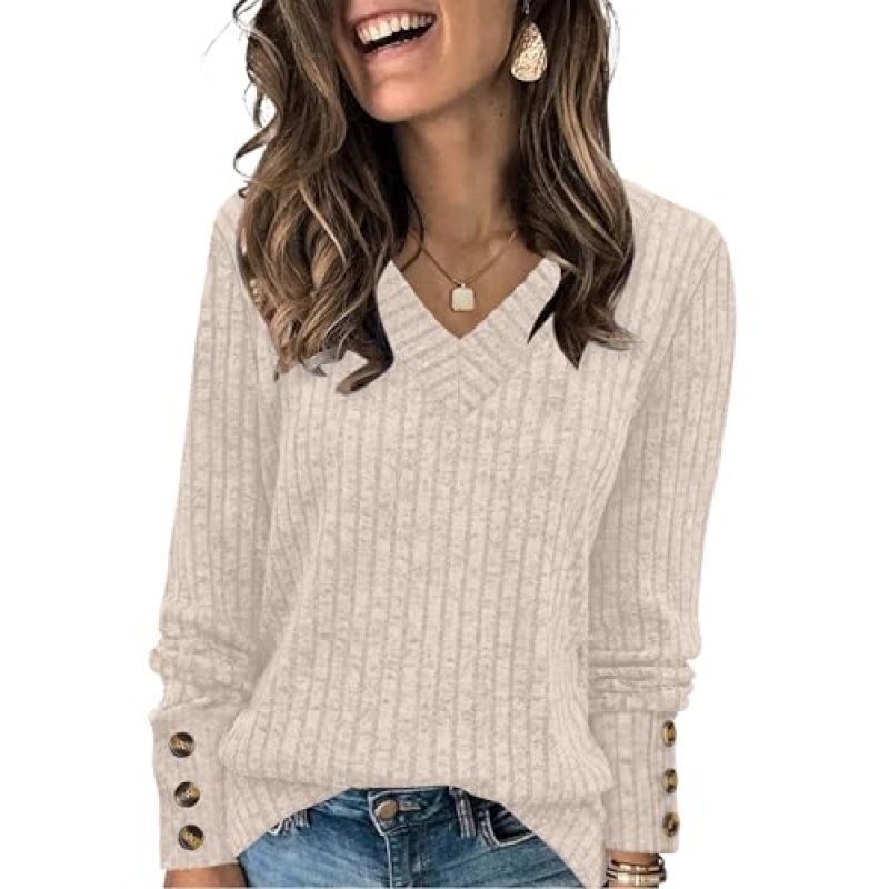 WIHOLL Long Sleeve Tops Women V Neck Jumpers…
