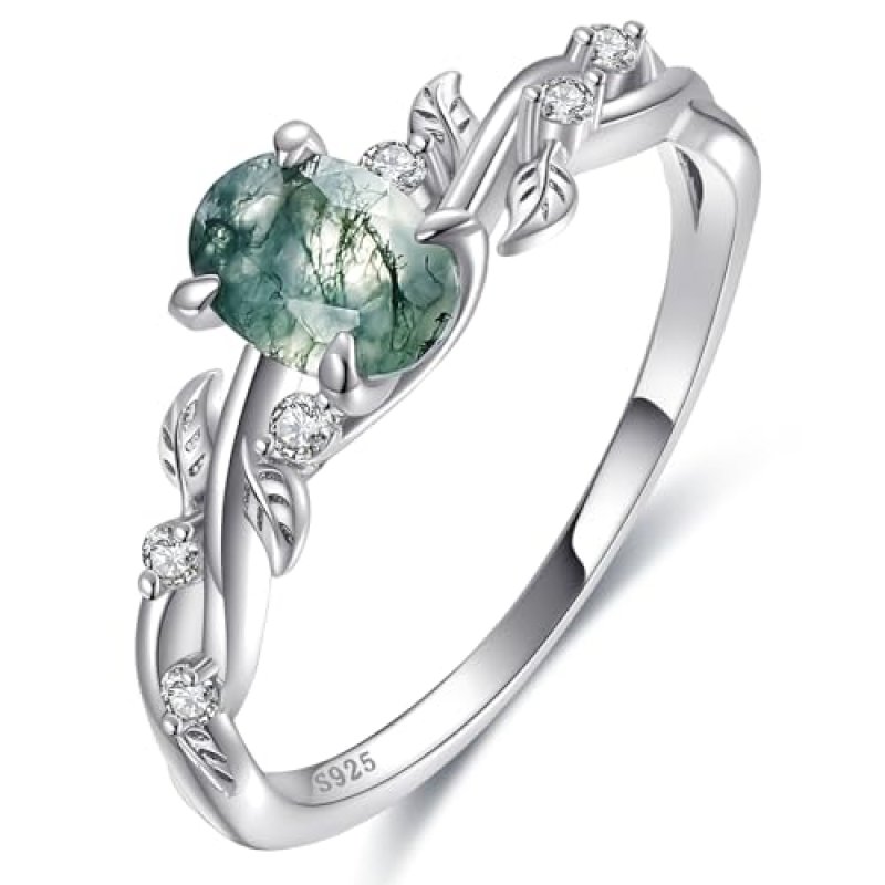 Bonlavie Moss Agate Ring for Women 925 Sterling…
