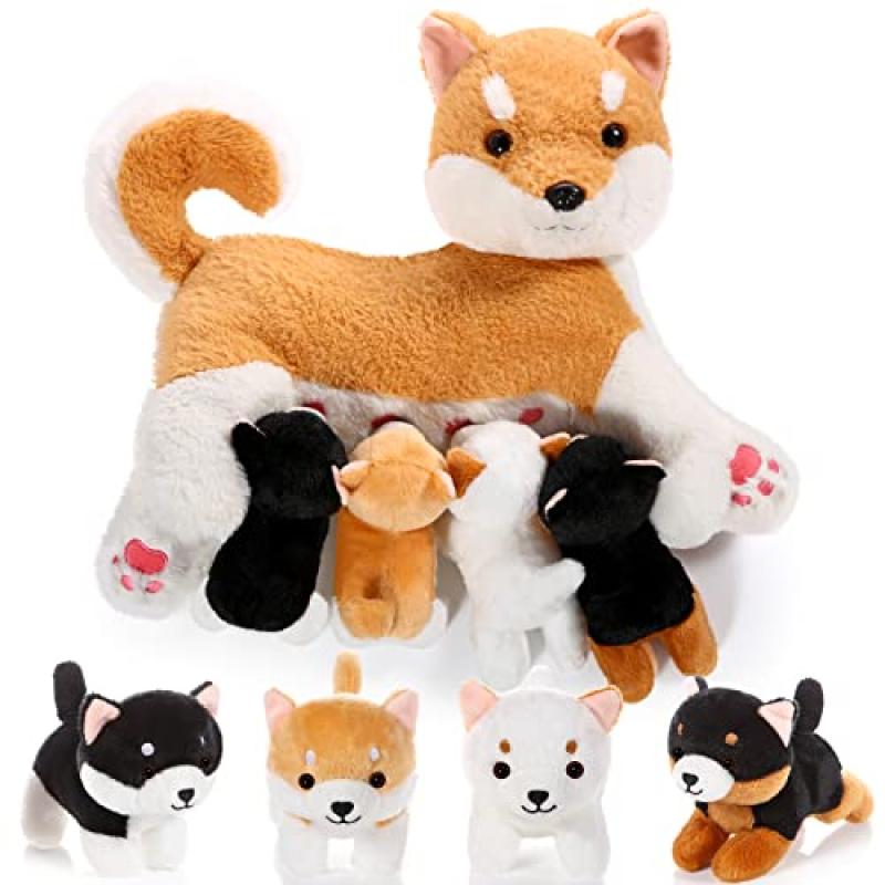 Honoson Dog Mommy Plush Set with Baby Puppies