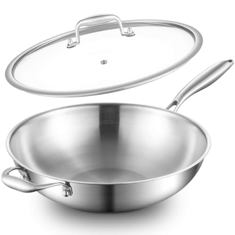Nontoxicook Tri-Ply Stainless Steel Wok Pan, 28cm…
