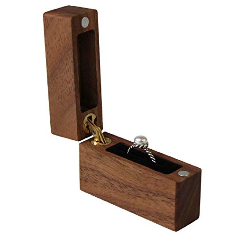 UOOOM Wood Ring Box Portable Jewelry Box (Brown)