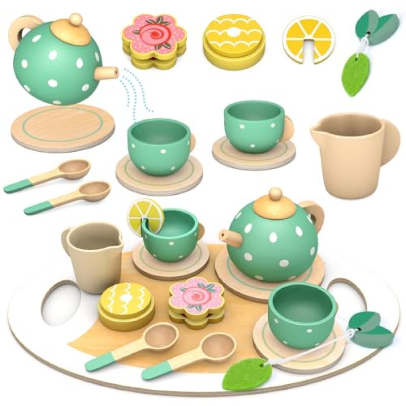 SOLMAN Wooden Tea Set for Toddlers