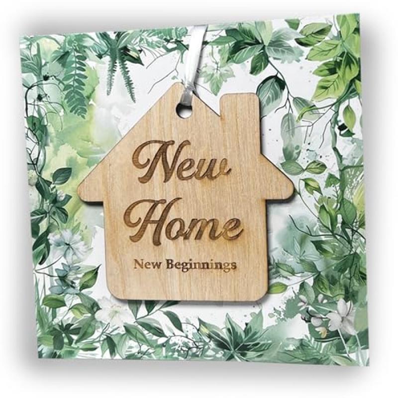 Wooden House Plaque New Home Card