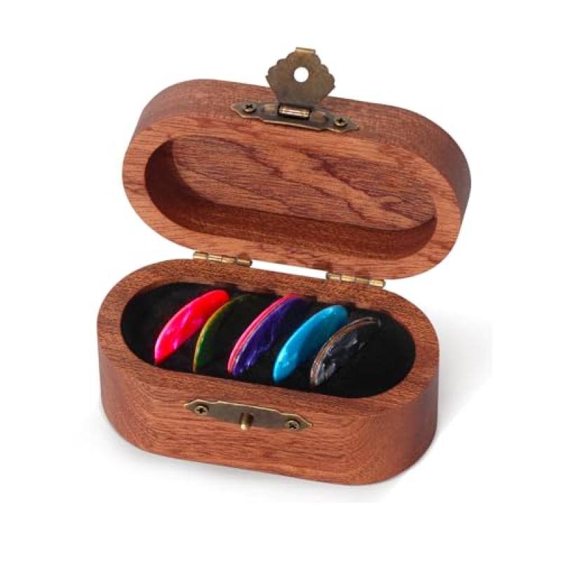 Wooden Guitar Pick Case Set with Picks and Holder