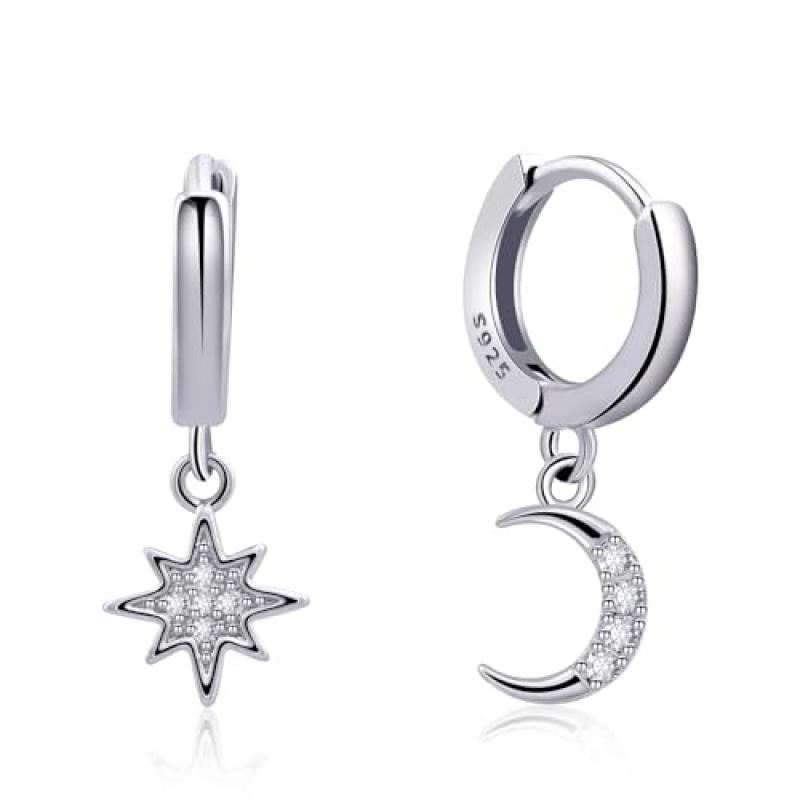 Moon and Star Huggie Hoop Earrings