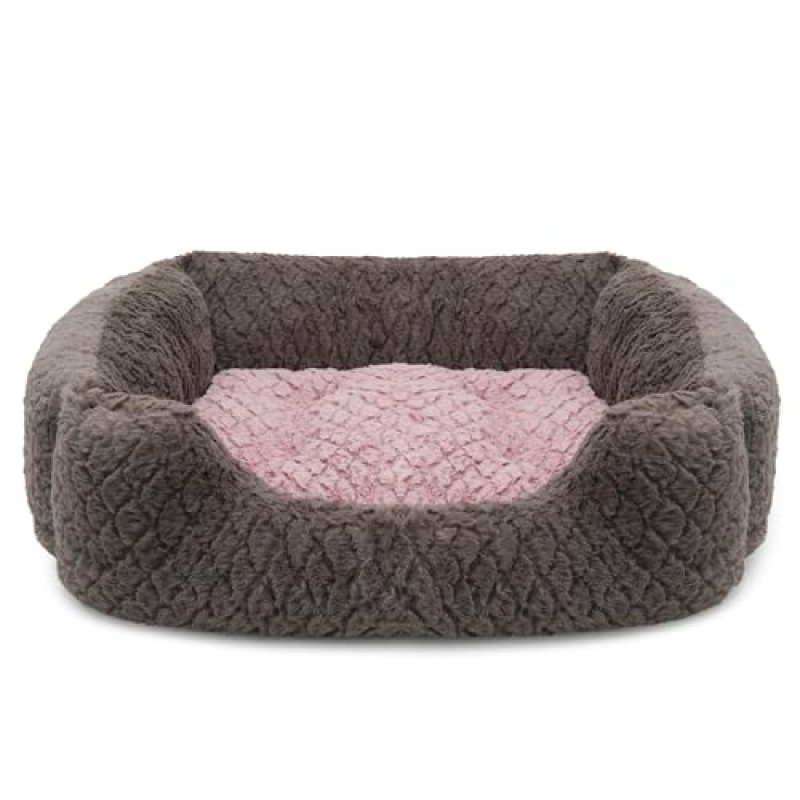 Rosewood Grey & Pink Square Dog Bed, Small