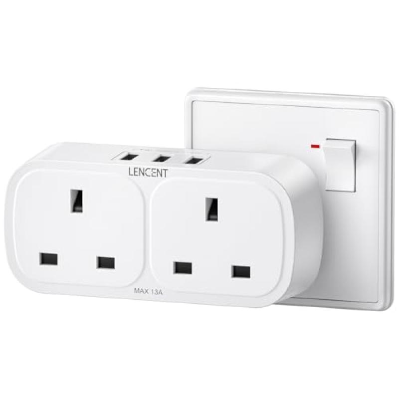 LENCENT Double Plug Adaptor with USB Ports