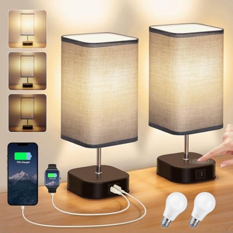 Touch Bedside Lamps Set with USB Ports