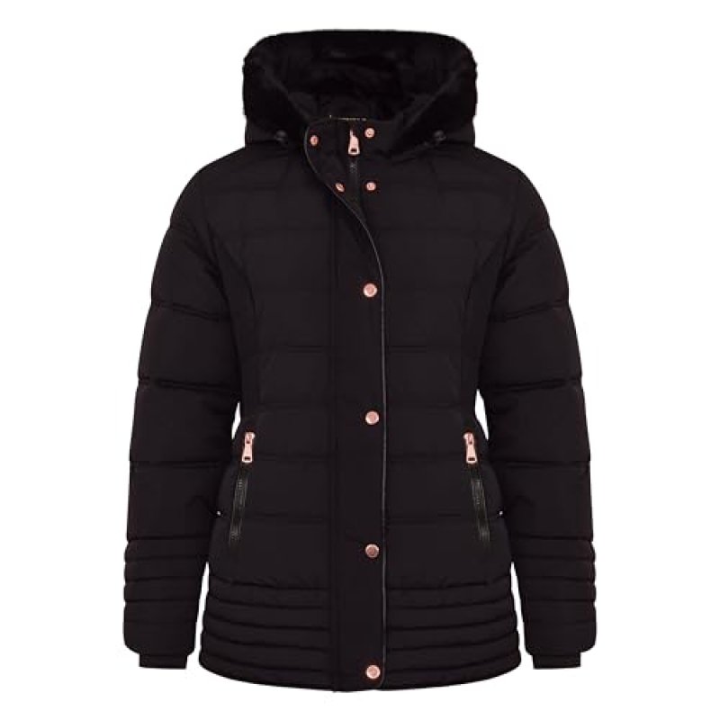 Spindle Womens Ladies Hooded Black Short Fur…