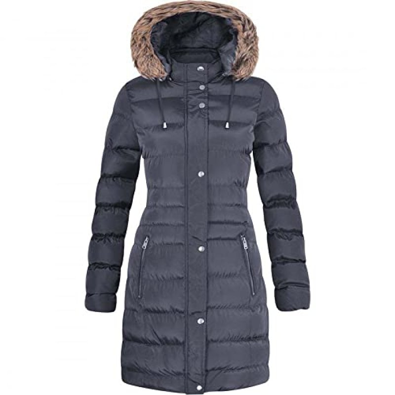 Spindle Womens Long Fur Trimmed Hooded Padded…