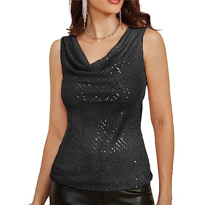 Grace Karin Sequin Cowl Neck Top