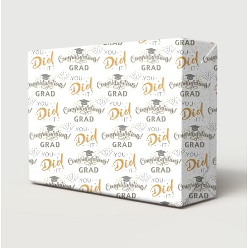 Graduation Wrapping Paper White Black And Gold