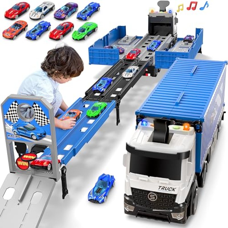 Transport Truck Toy with 8 Race Cars