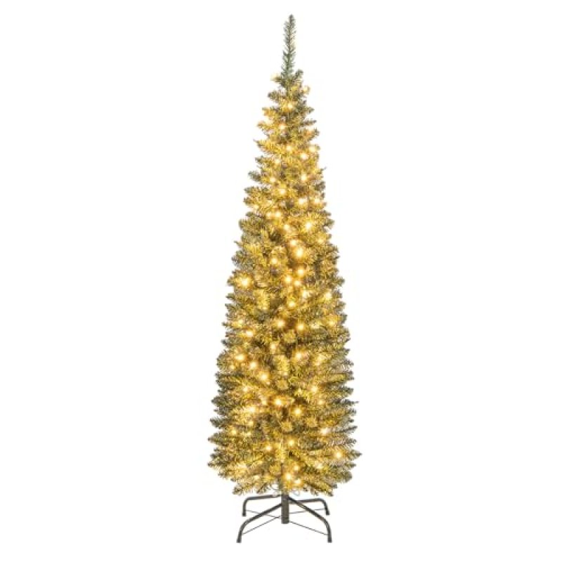 COSTWAY Pre-Lit Slim Christmas Tree