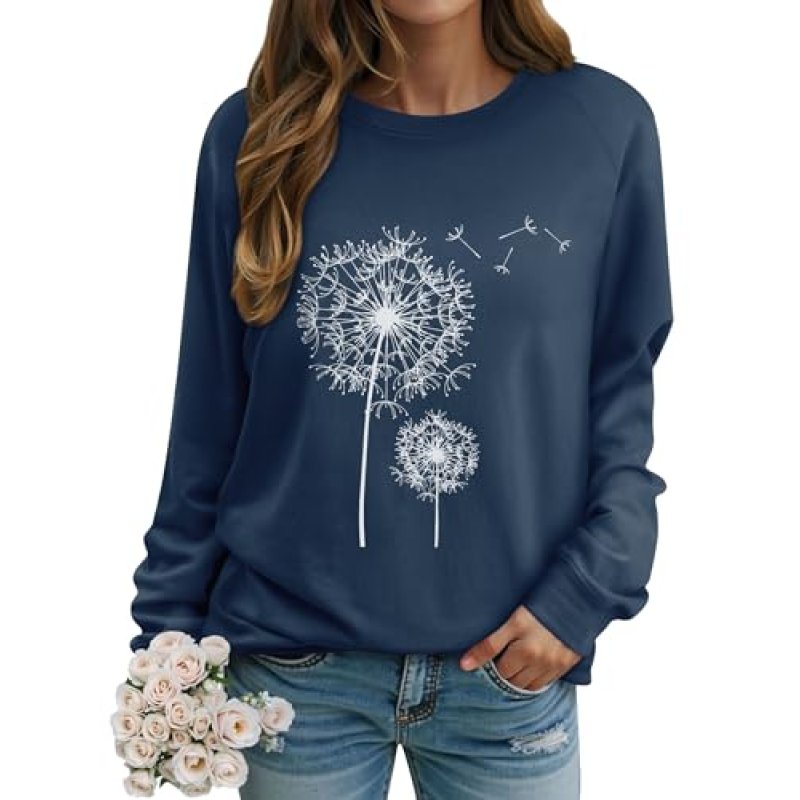 Dresswel Women Dandelion Print Sweatshirt Crew…