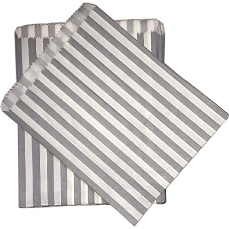 Grey Candy Striped Paper Bags