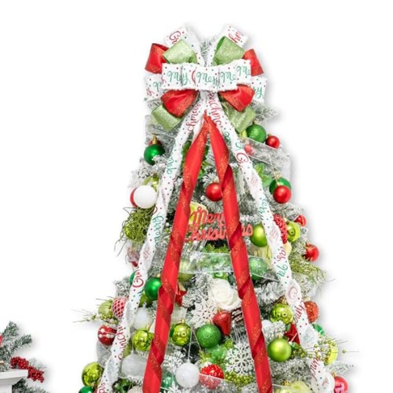 Grinch Print Tree Topper Bow