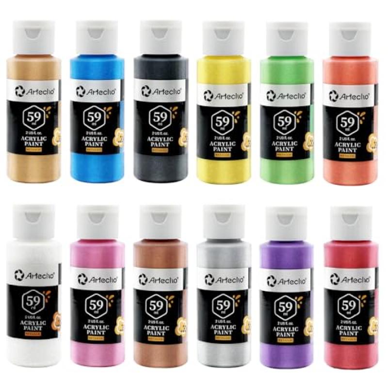 Artecho Metallic Acrylic Paint Set - 12 Colors