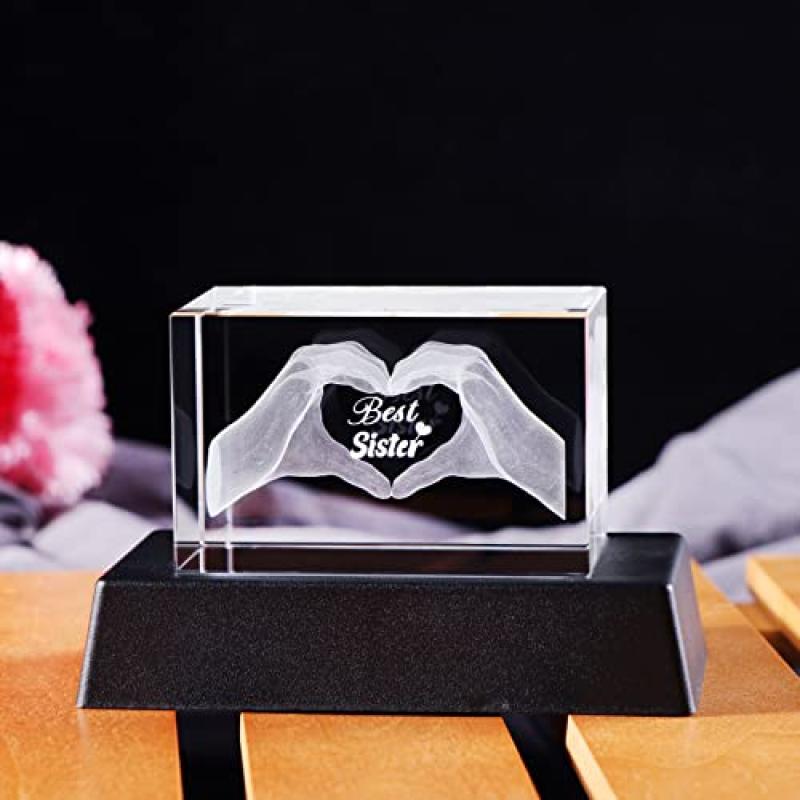 Crystal Heart Night Light for Sisters