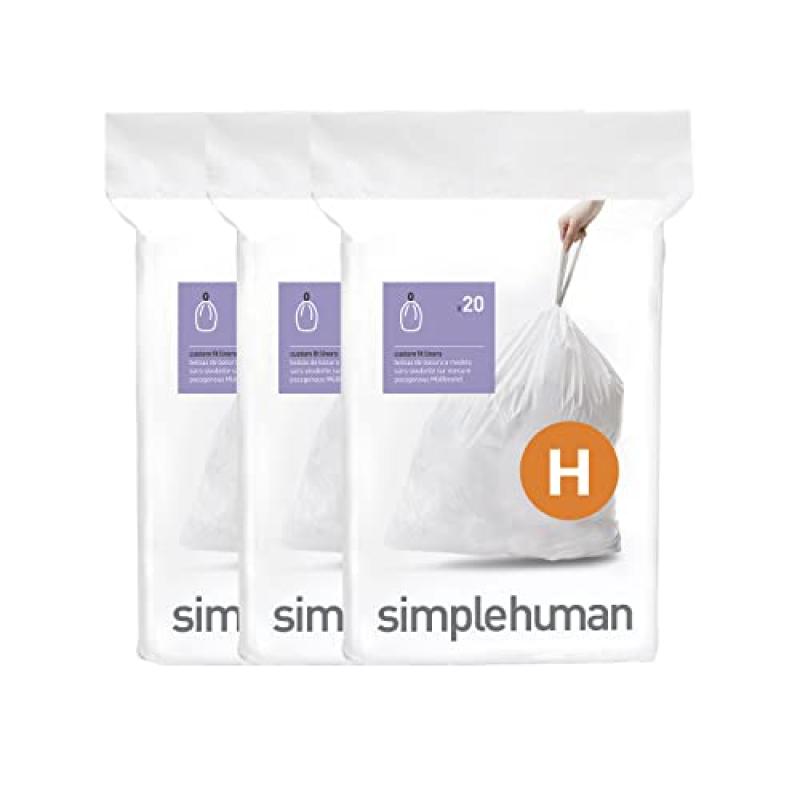 simplehuman Code H 60 Liners, Recycled Bin Bags, White