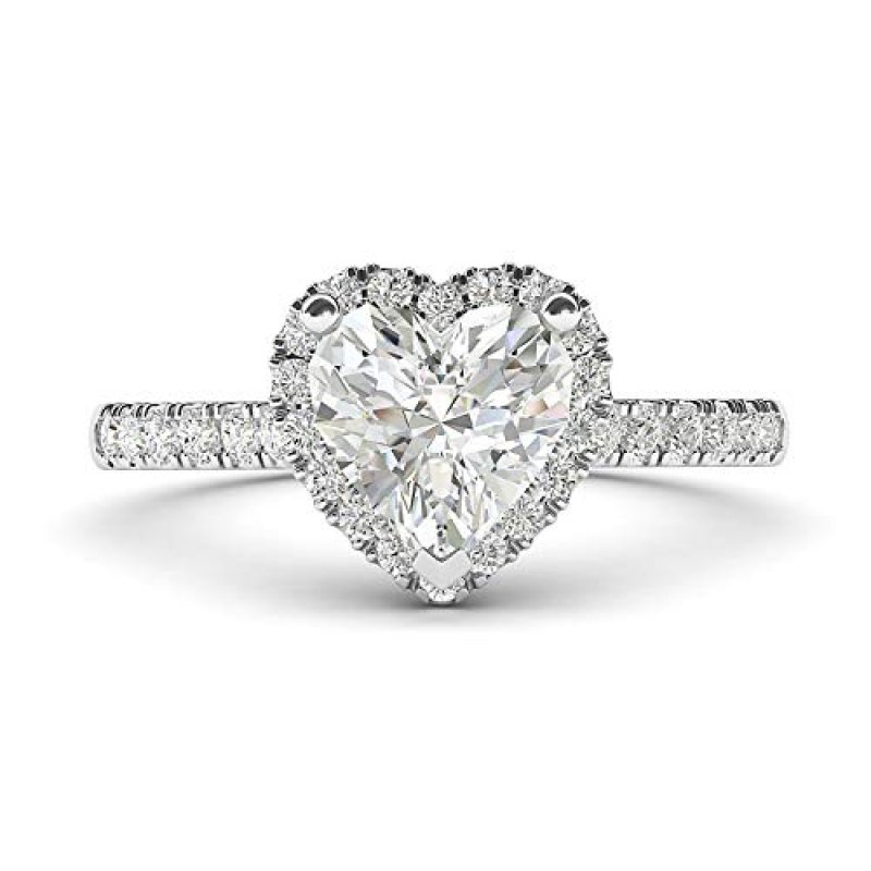 Sterling Silver Heart-shaped Moissanite Halo…