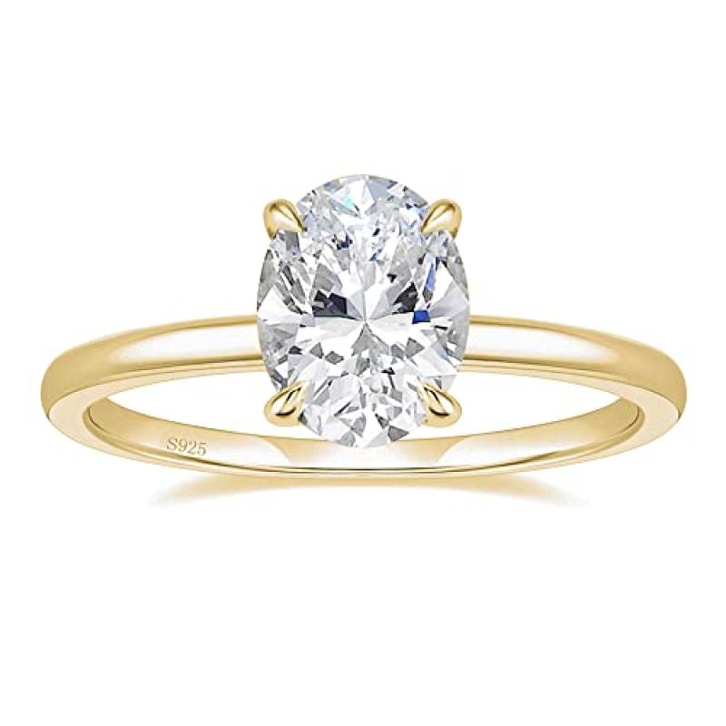 EAMTI Sterling Silver Oval Cut CZ Engagement Ring