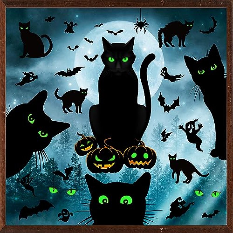 Quera Large Halloween Window Clings Black Cat…