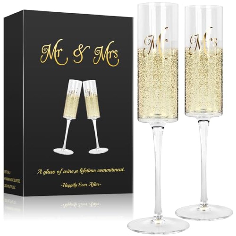 Qulable Set of 2 Champagne Flutes - Mr & Mrs -…