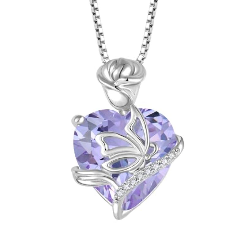 FJ June Birthstone Silver Necklace