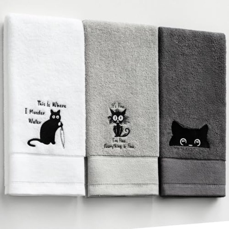 HunnmingRe Black Cat Hand Towels