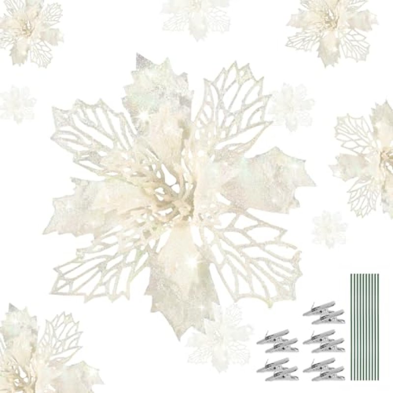 Tuocal Glitter Poinsettia Decorations