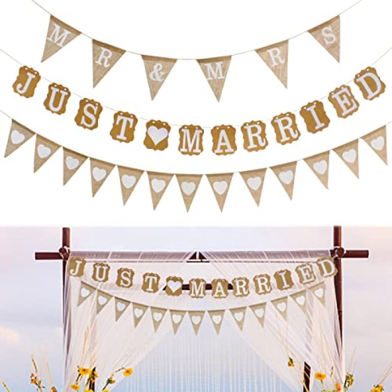Just Married MR & MRS Banner - Heart Bunting 3…