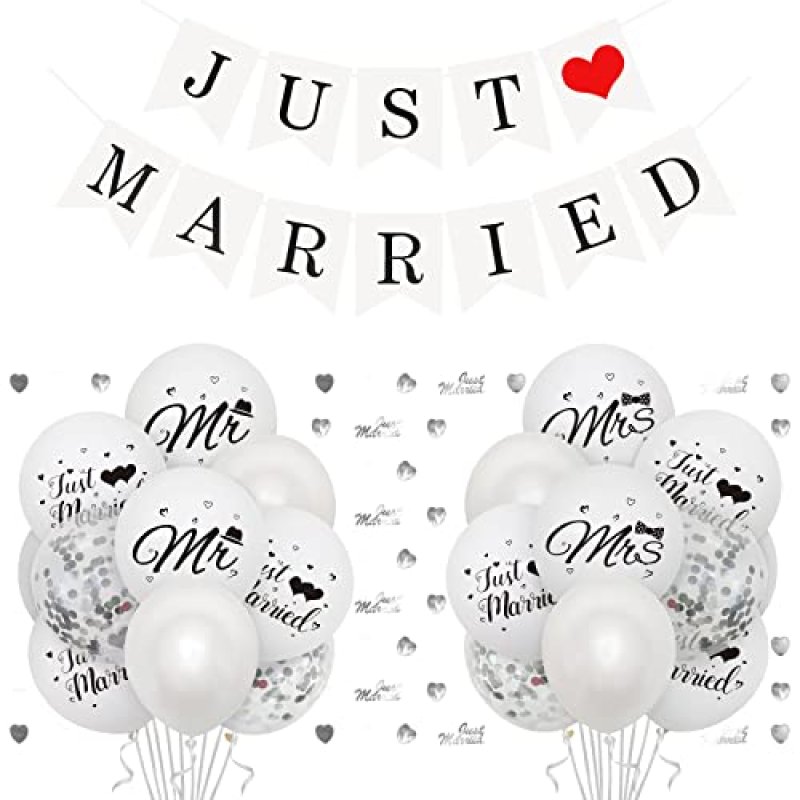 Just Married Wedding Decoration with 38 Balloons,…