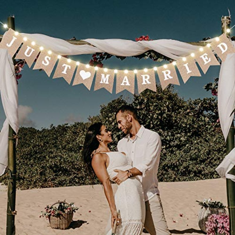 Just Married Burlap Banner, Wedding Bunting…