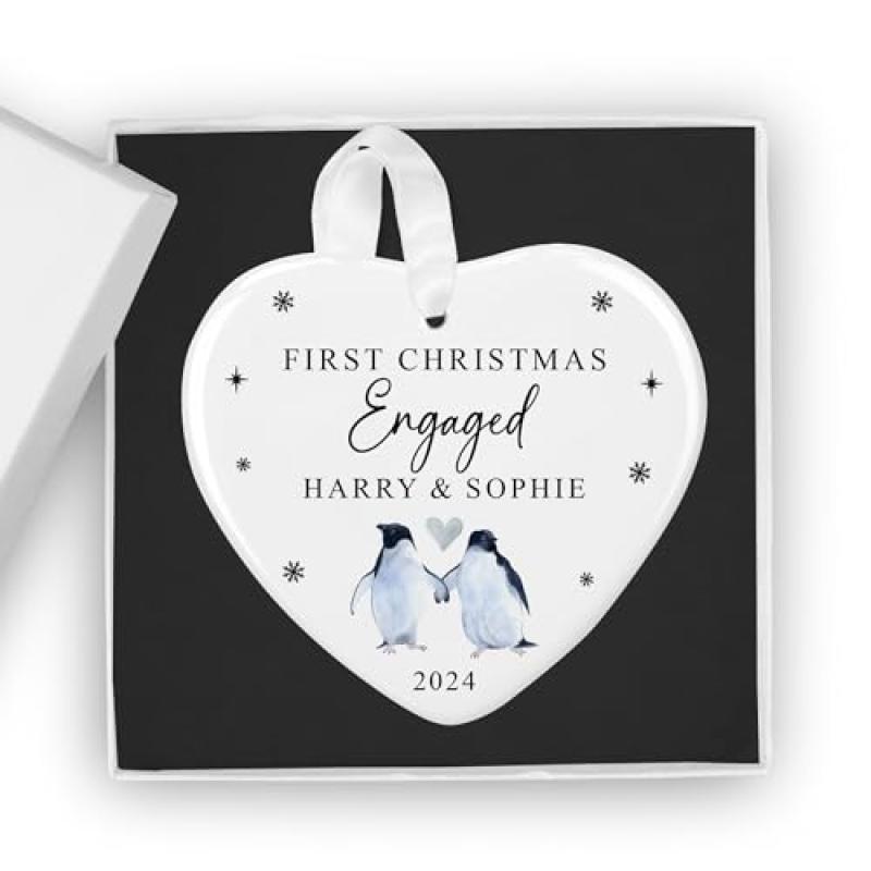Custom Engaged Ceramic Bauble - Penguin Ornament