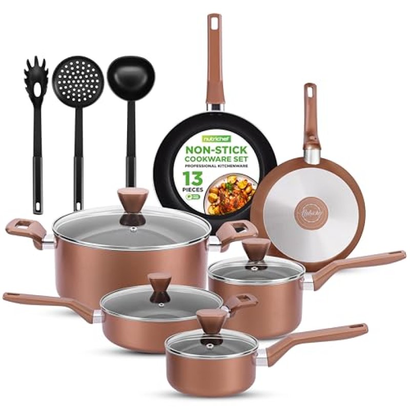 NutriChef 13-Piece Non Stick Cookware Set – PTFE…