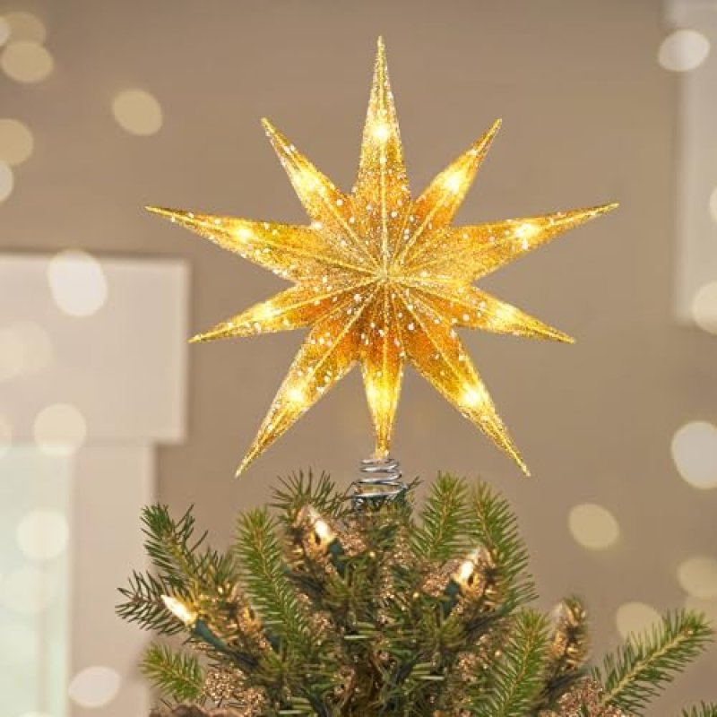 Luxspire Christmas Tree Topper, Lighted Star Tree…