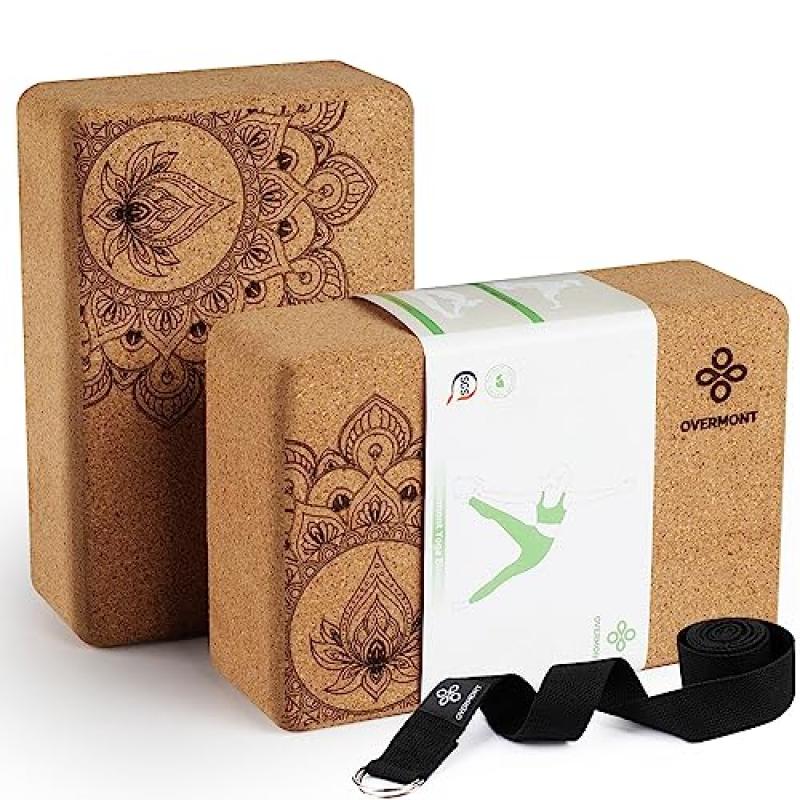 Overmont Cork Yoga Blocks with Strap Set