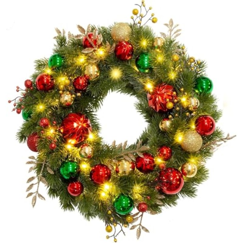 Avoalre 40cm/16 inch Christmas Wreath with Lights…
