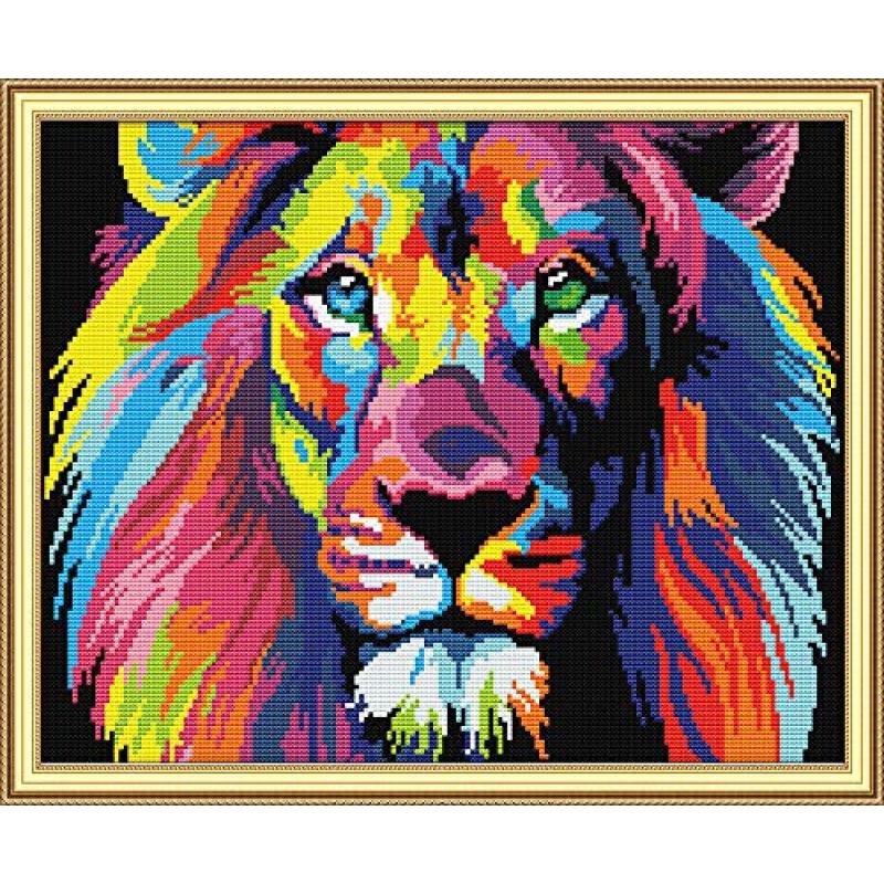 Awesocrafts Coloured Lion Cross Stitch Kit